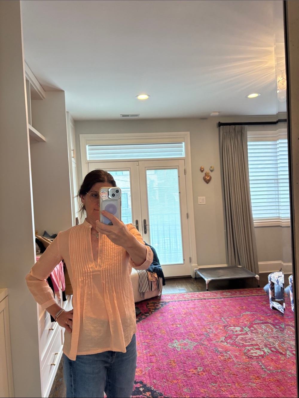 Theory Peach Pintuck V-Neck Blouse